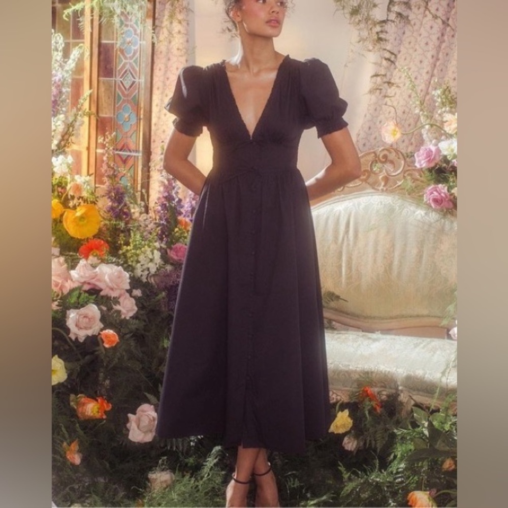 Hill House Sabrina Dress in Black Dot size Large M Mid V-neck Vintage-inspired